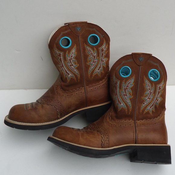 SIZE 7 B. Ariat FatBaby Brown Leather Boots Women's. - Picture 7 of 16